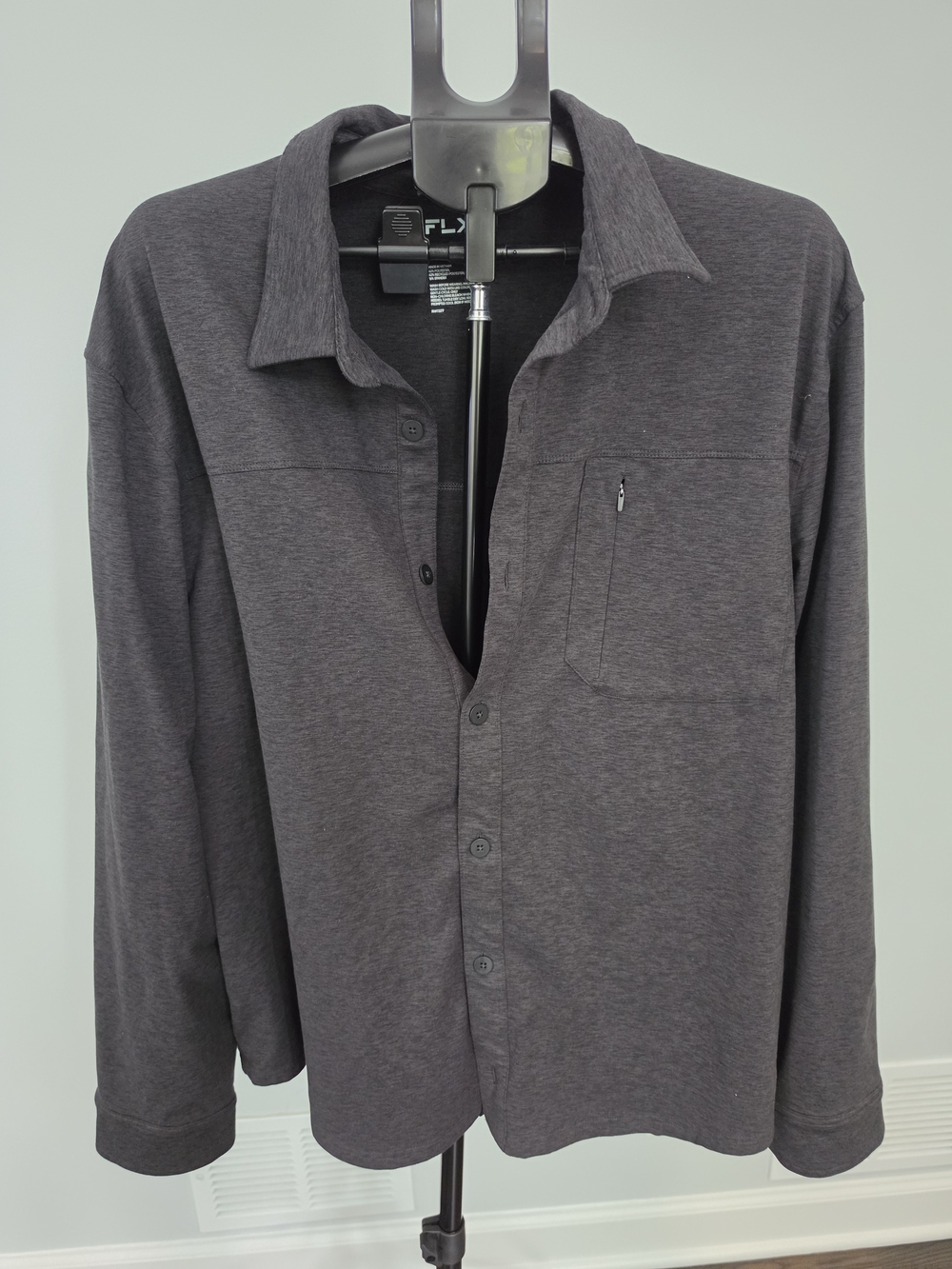 Men's Lightweight Button-Front Shirt Jacket - Charcoal Gray